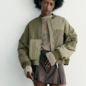 Zara Water Repellent Patchwork Bomber Jacket